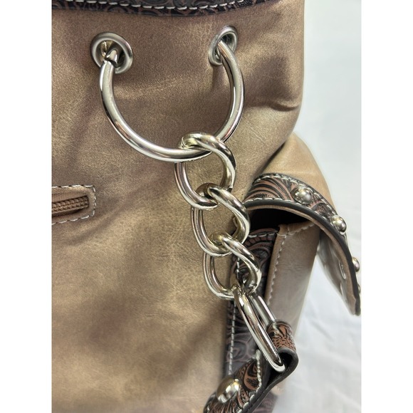 Fleur De Lis Rhinestone Leather Purse Embossed Tan Brown Shoulder Bag Western - Picture 15 of 16